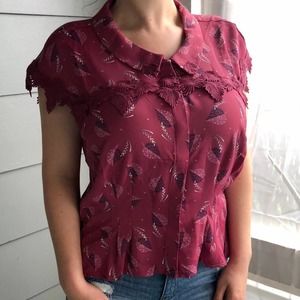 MODCLOTH 💕 WOMENS LEAF DESIGN LACE BUTTON UP TOP